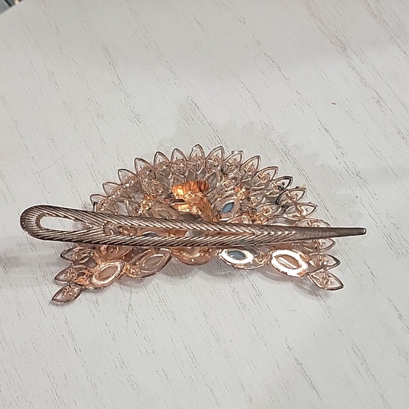 Peacock Multi Color Gemstone Alligator Hair Clip Barrette Accessory - Picture 3 of 8